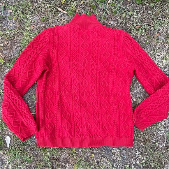 VTG LAUREN RALPH LAUREN Women Cotton Shawl Neck Fisherman Sweater Jumper XL Red - Picture 3 of 6
